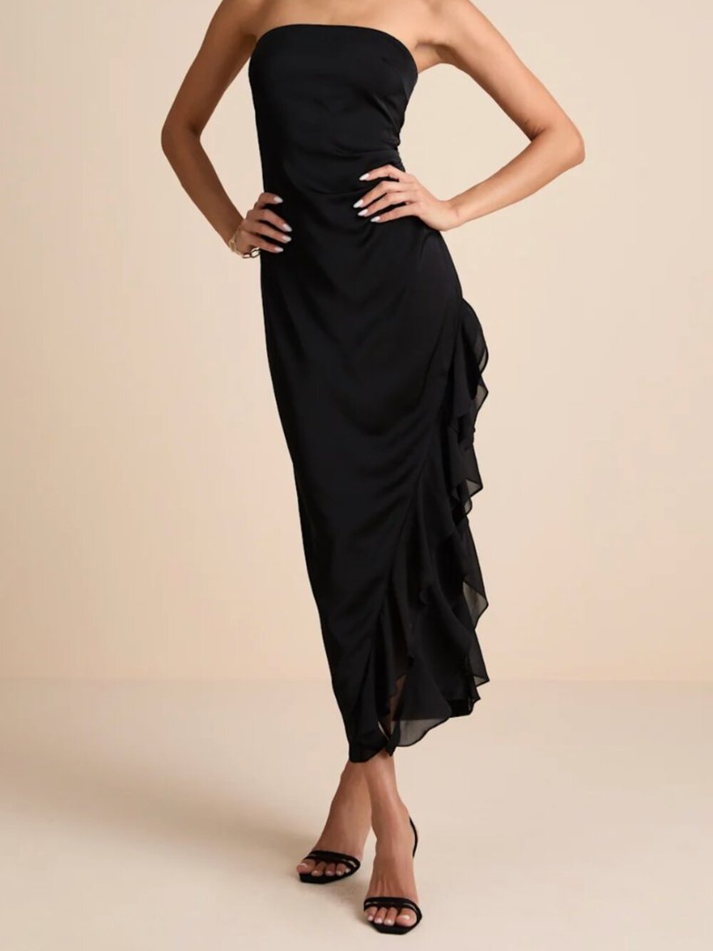 Lulus Asymmetrical/Ruffle Hut Midi Dress - NWT | sz XS
